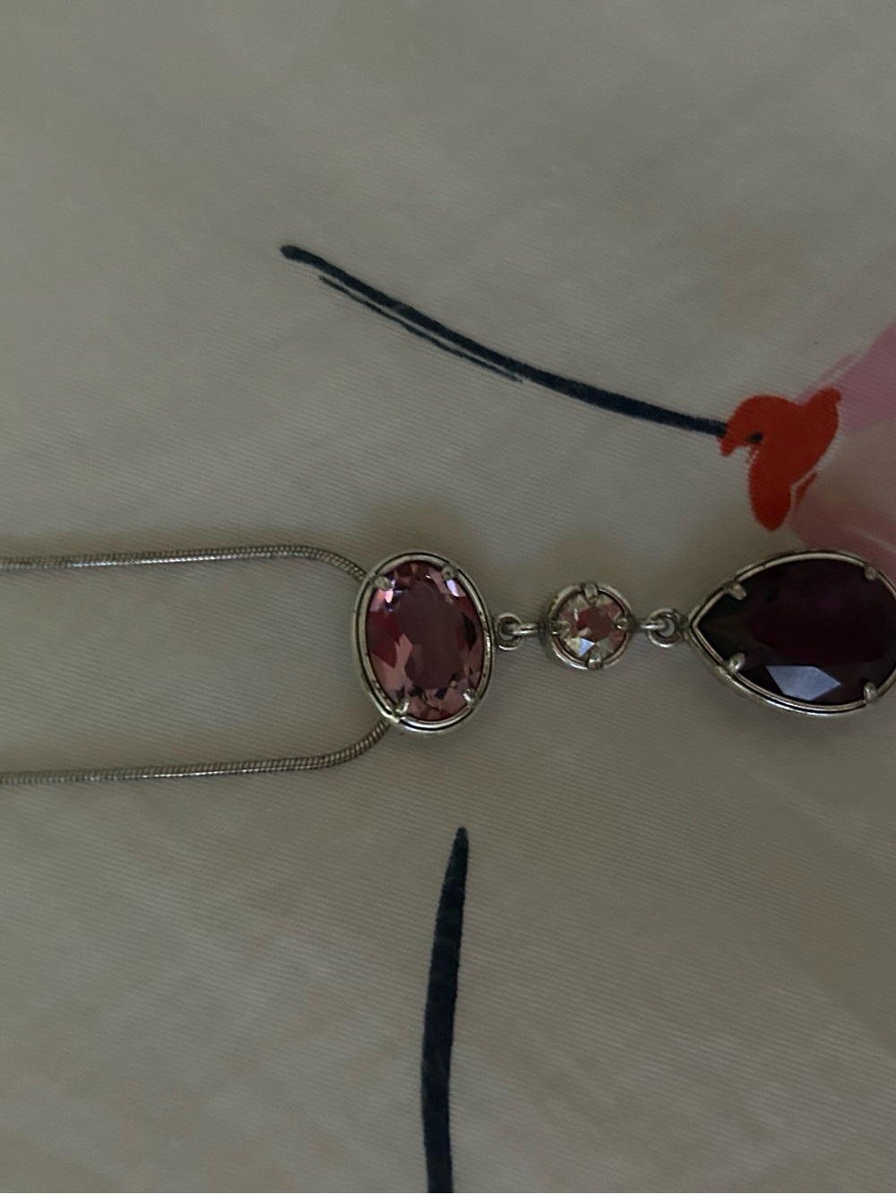 Silver Necklace with Pink and Deep Ruby Crystals